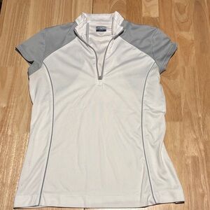 Women's White and Gray Short Sleeve Callaway Top